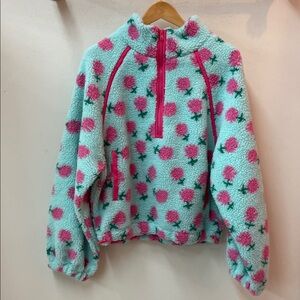 Very J Pink and Blue Floral Fleece Pullover